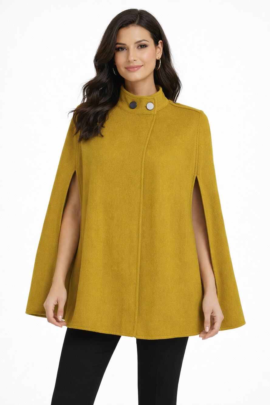 Jones New York Womens Moss Yellow Cape Coat Button Mock Collar Size XS NWT